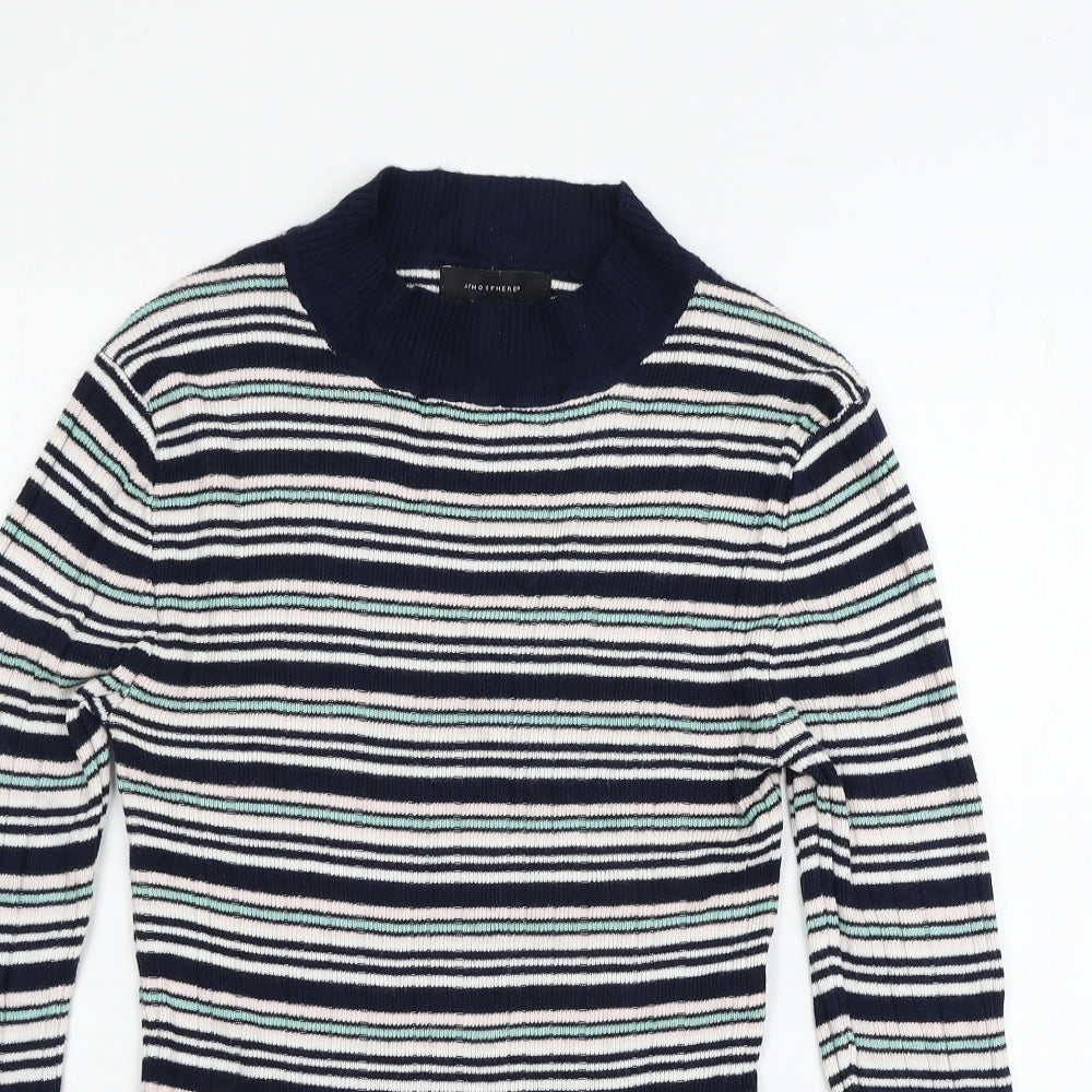 Atmos Womens Blue Striped Knit Basic T-Shirt Size 16