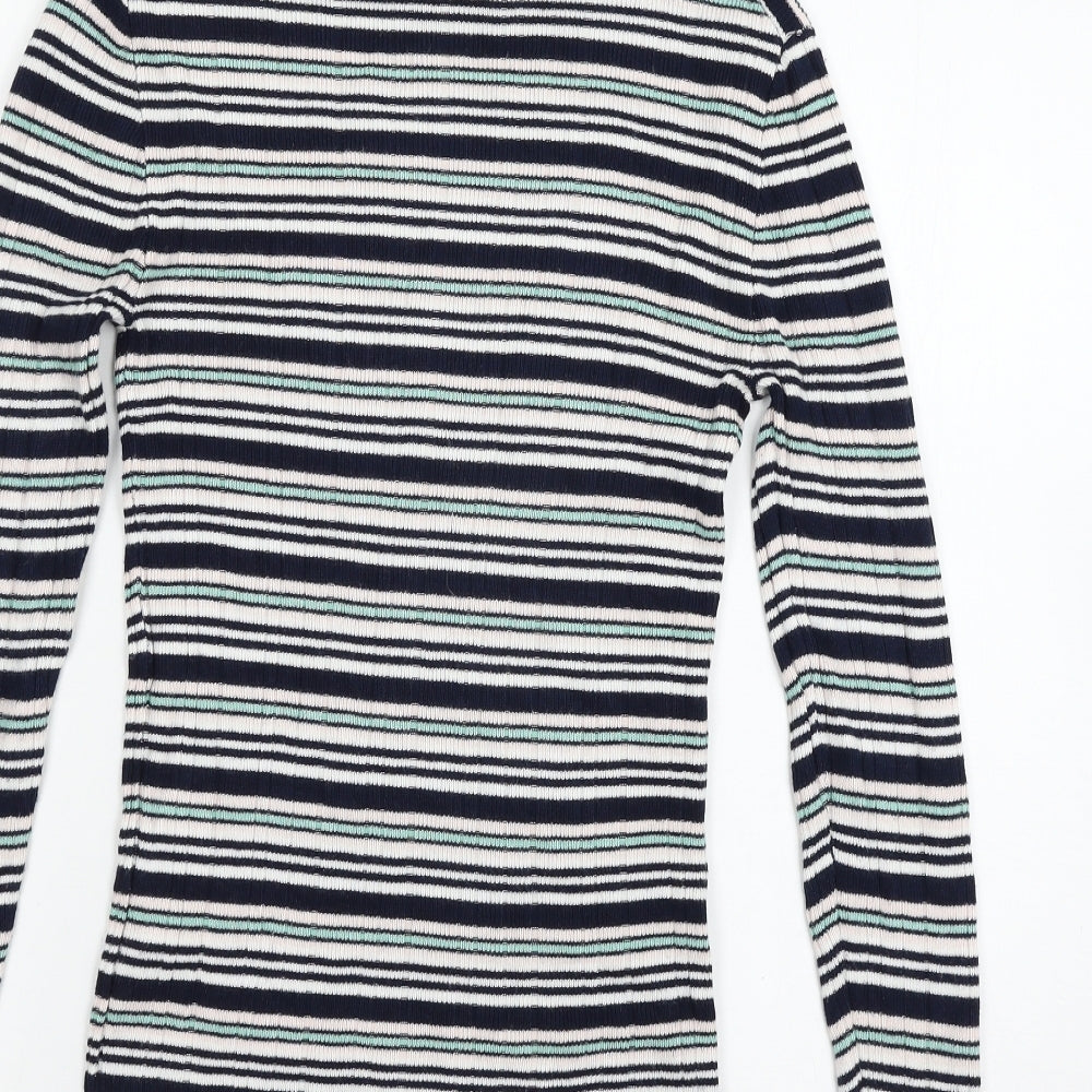 Atmos Womens Blue Striped Knit Basic T-Shirt Size 16