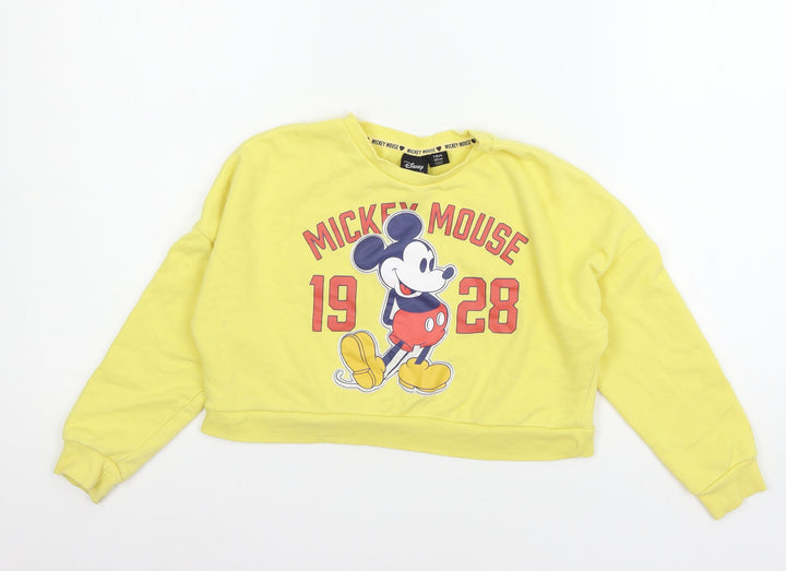 Disney Girls Yellow Jersey Pullover Sweatshirt Size 7-8 Years - Mickey Mouse