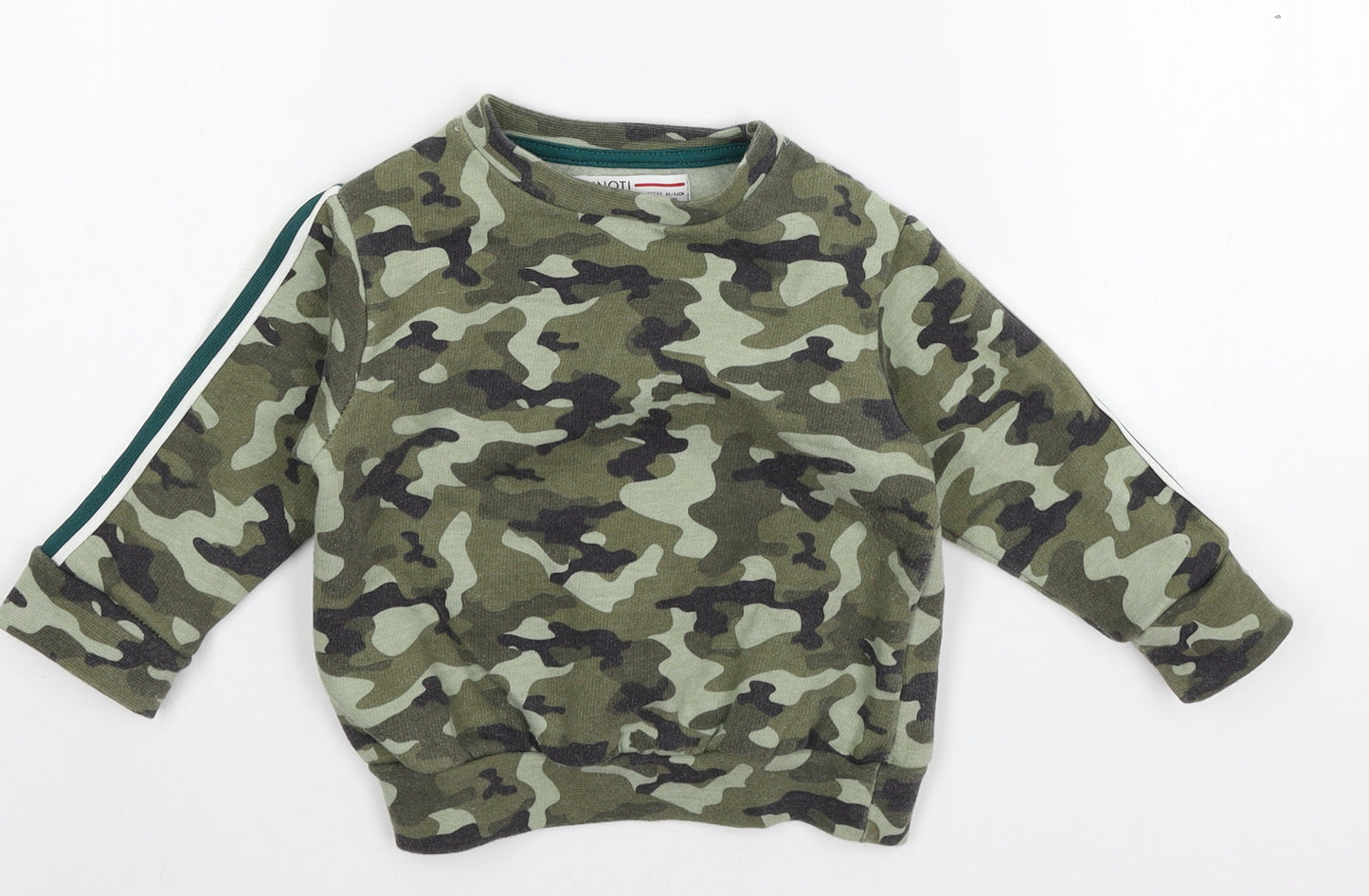 Minnoti Boys Green Camouflage Jersey Pullover Jumper Size 12-18 Months