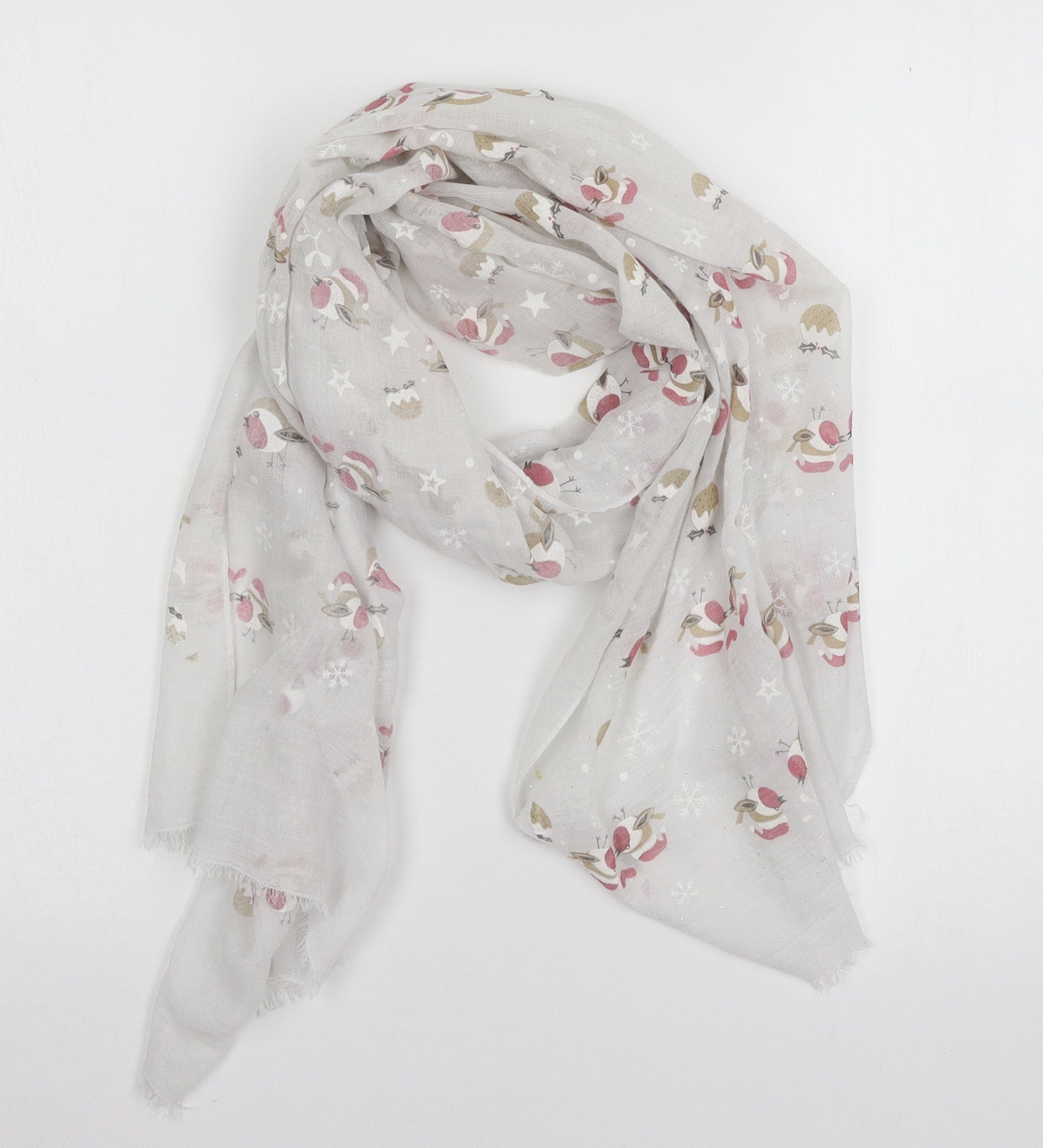 Preworn Womens White Geometric   Scarf   - Christmas Robin