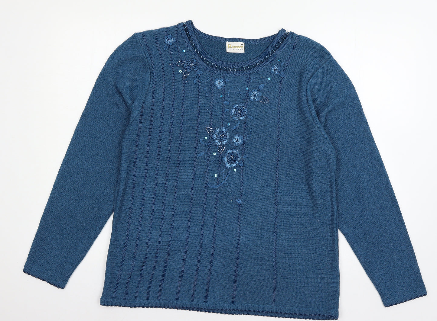 Roman Womens Blue  Knit Pullover Jumper Size M