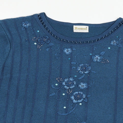 Roman Womens Blue  Knit Pullover Jumper Size M