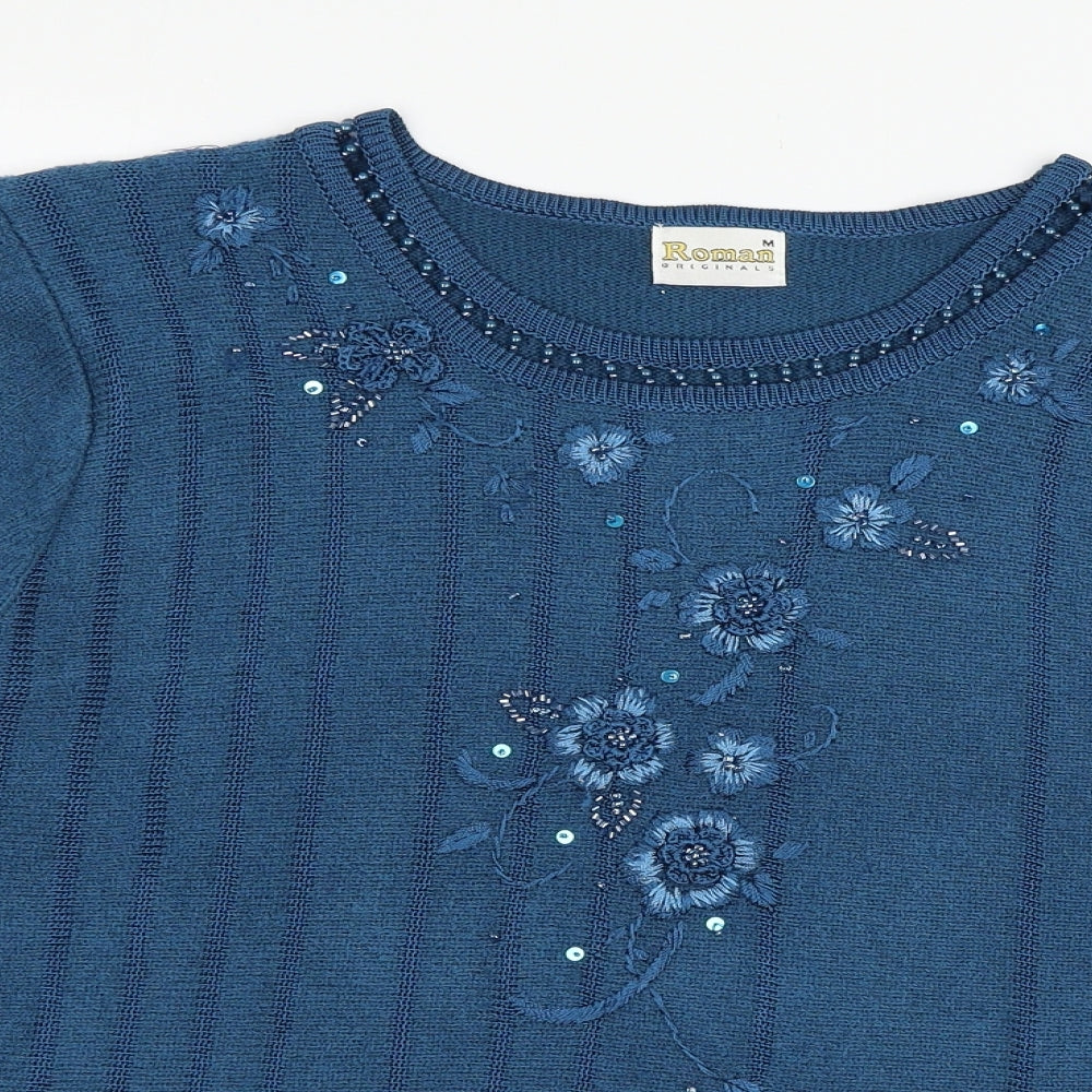 Roman Womens Blue  Knit Pullover Jumper Size M