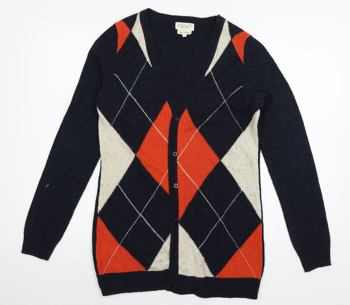 NEXT Womens Blue Argyle/Diamond Knit Cardigan Jumper Size 12