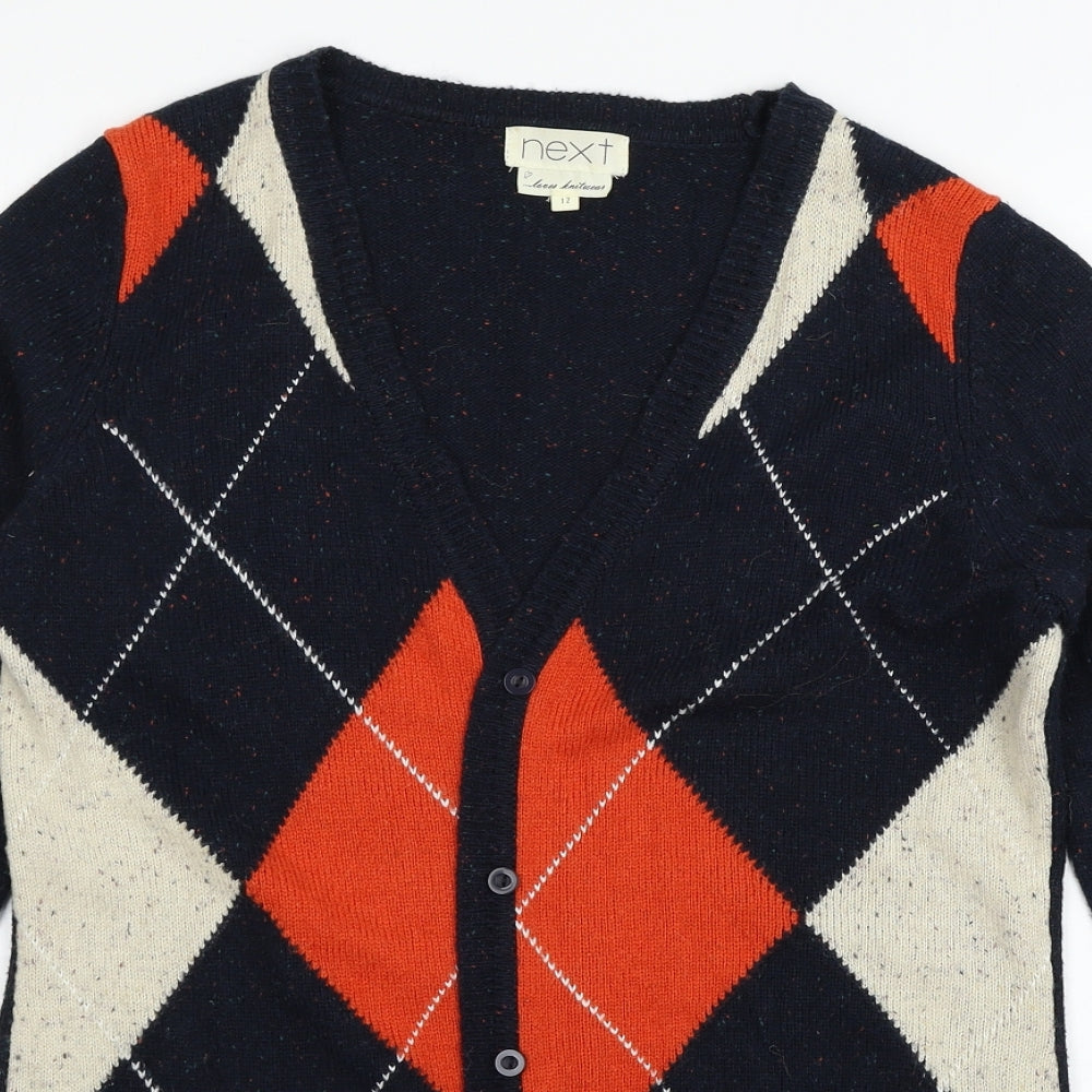 NEXT Womens Blue Argyle/Diamond Knit Cardigan Jumper Size 12