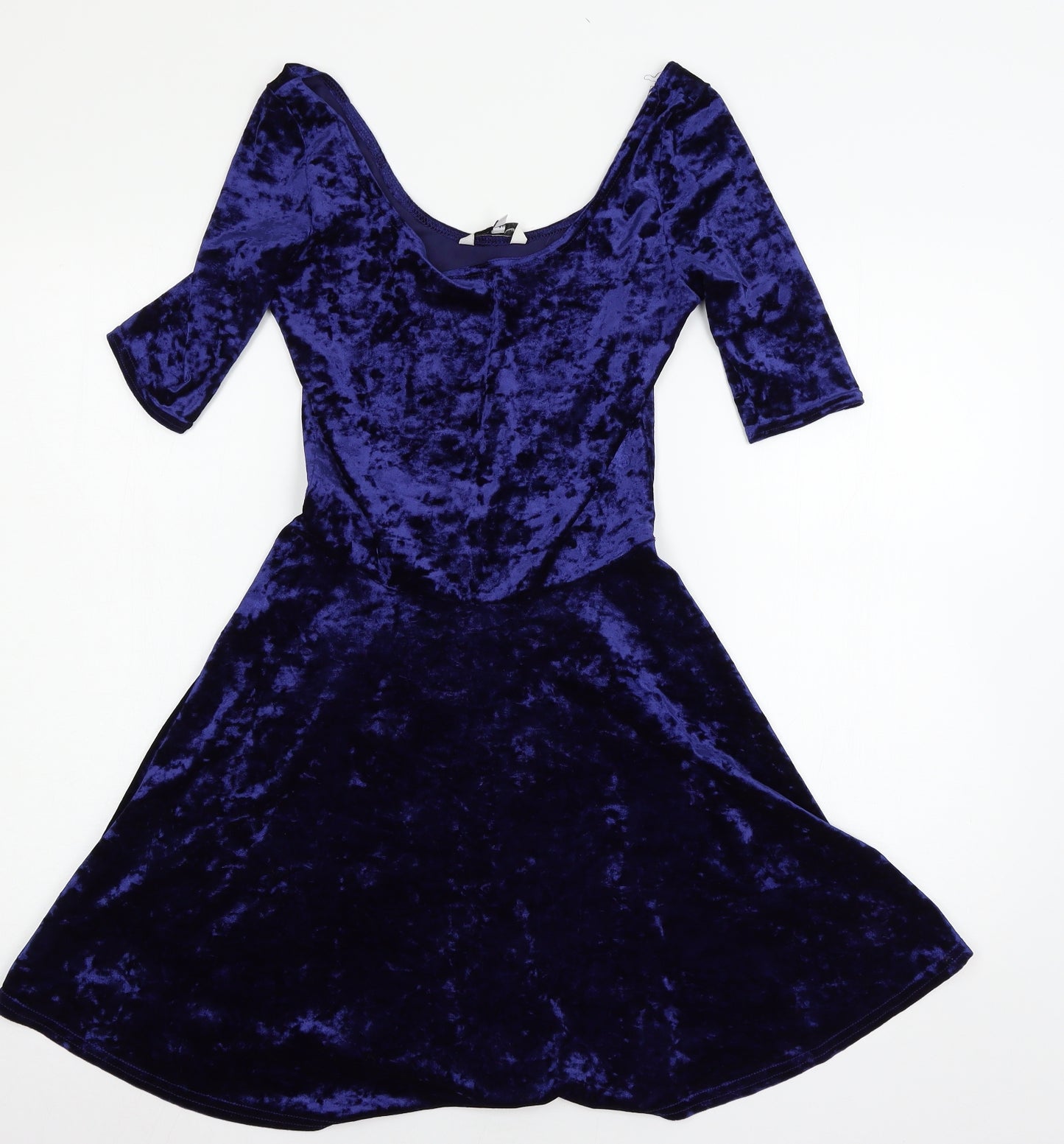 New Look Womens Blue  Velour Skater Dress  Size 8