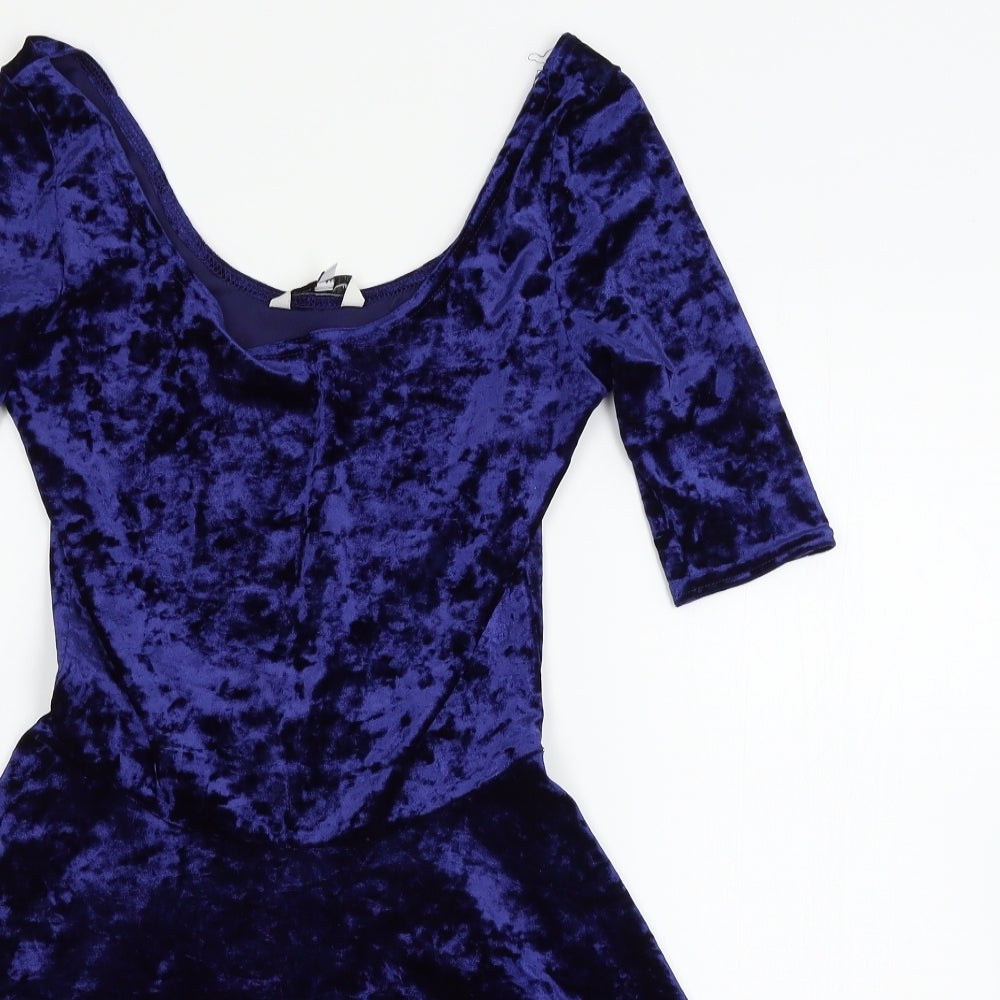 New Look Womens Blue  Velour Skater Dress  Size 8