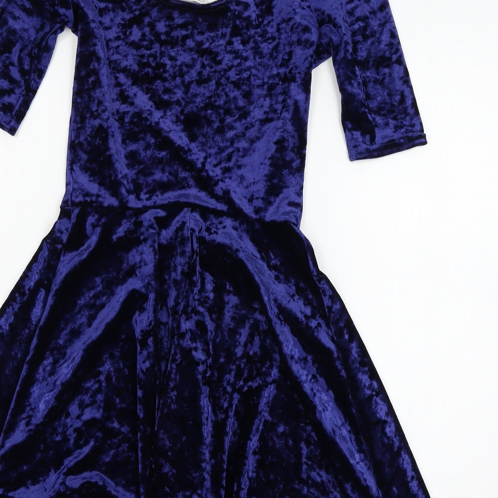 New Look Womens Blue  Velour Skater Dress  Size 8