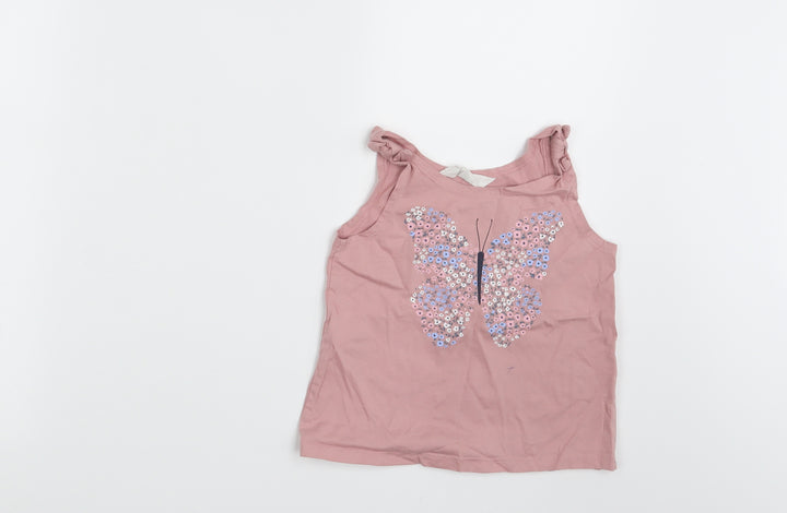 H&M Girls Pink Animal Print Basic Tank Size 4-5 Years - Butterfly