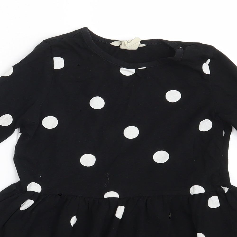 H&M Girls Black Polka Dot  T-Shirt Dress  Size 4-5 Years
