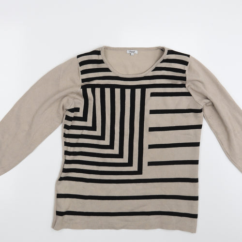 Text Womens Beige Geometric  Pullover Jumper Size L