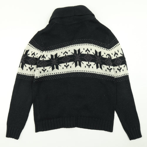 George Mens Black Fair Isle Knit Cardigan Jumper Size M