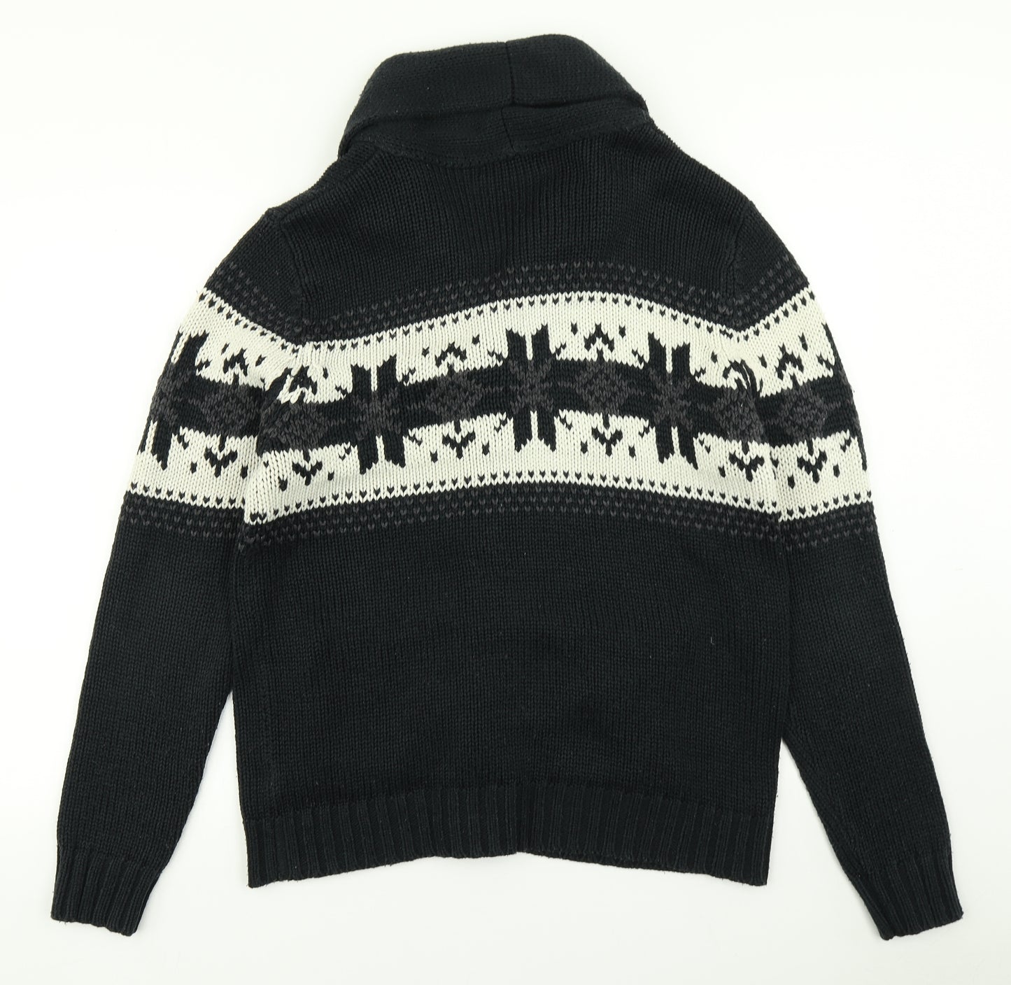 George Mens Black Fair Isle Knit Cardigan Jumper Size M