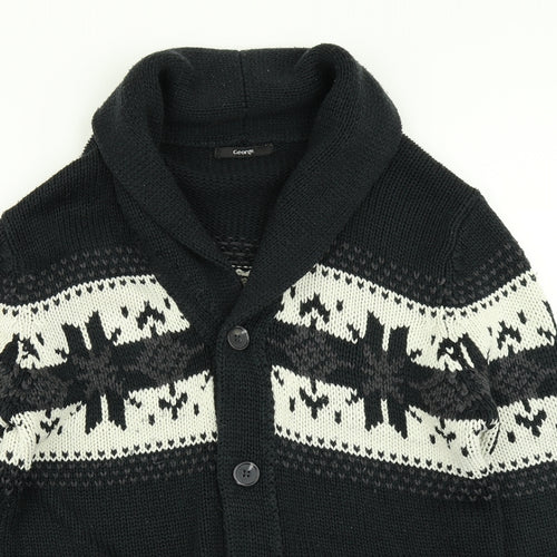 George Mens Black Fair Isle Knit Cardigan Jumper Size M