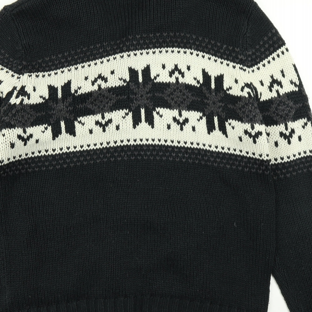 George Mens Black Fair Isle Knit Cardigan Jumper Size M