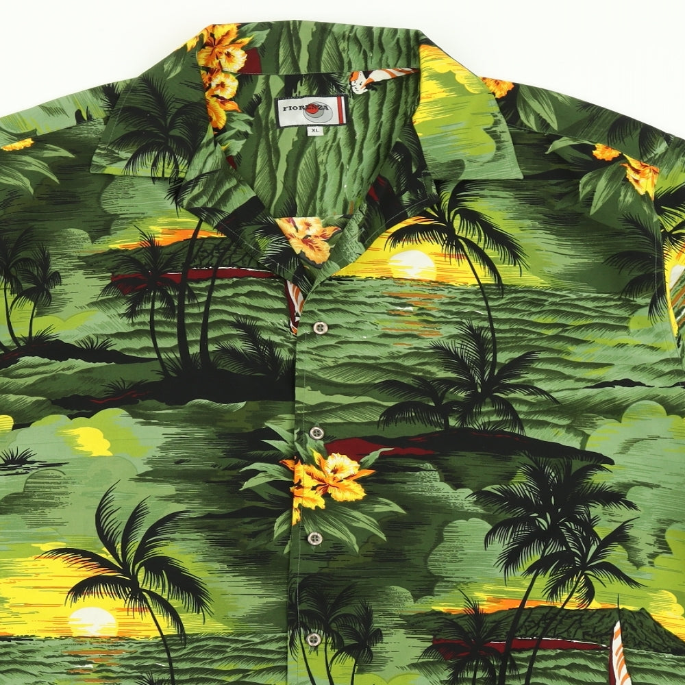 Fiorenza Mens Green Floral   Button-Up Size XL