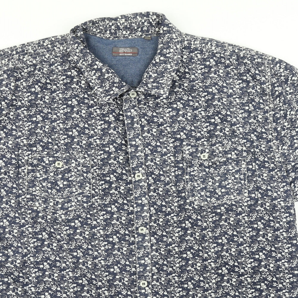 Jeff Banks Mens Blue Floral   Dress Shirt Size 2XL