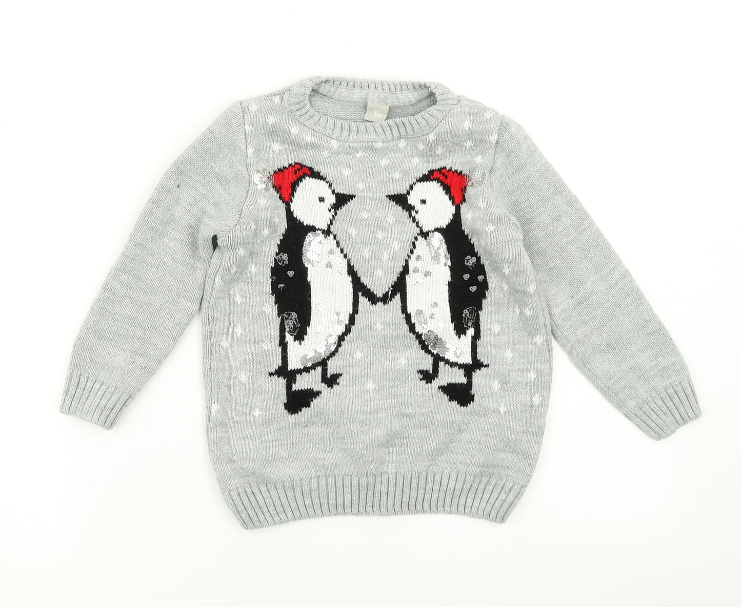 TU Girls Grey  Knit Pullover Jumper Size 5 Years  - Christmas Jumper