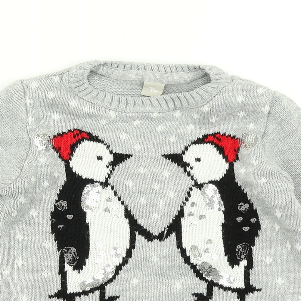 TU Girls Grey  Knit Pullover Jumper Size 5 Years  - Christmas Jumper