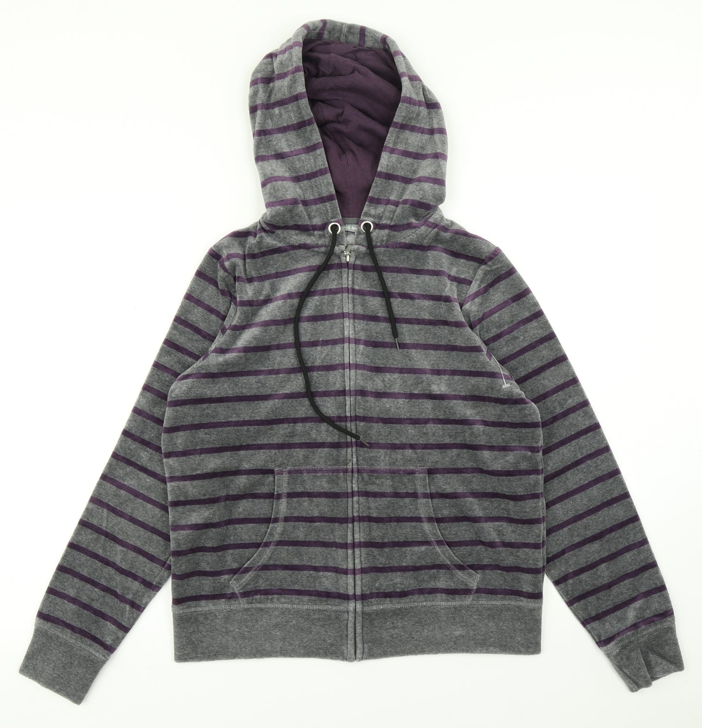 M&S Womens Grey Striped Velvet Full Zip Hoodie Size 16
