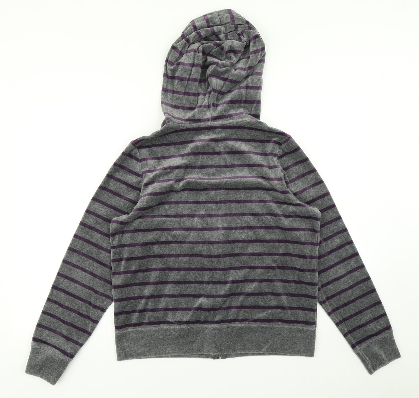 M&S Womens Grey Striped Velvet Full Zip Hoodie Size 16