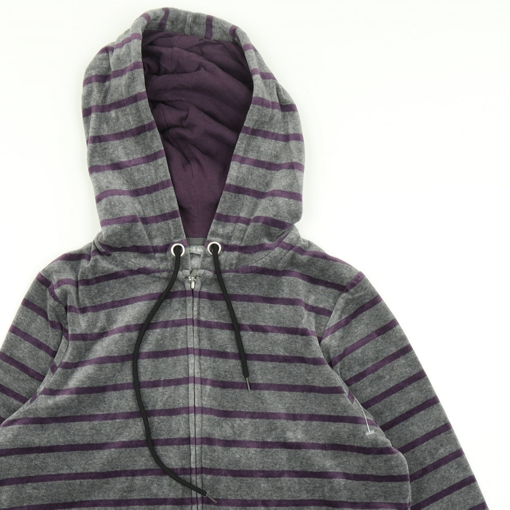 M&S Womens Grey Striped Velvet Full Zip Hoodie Size 16