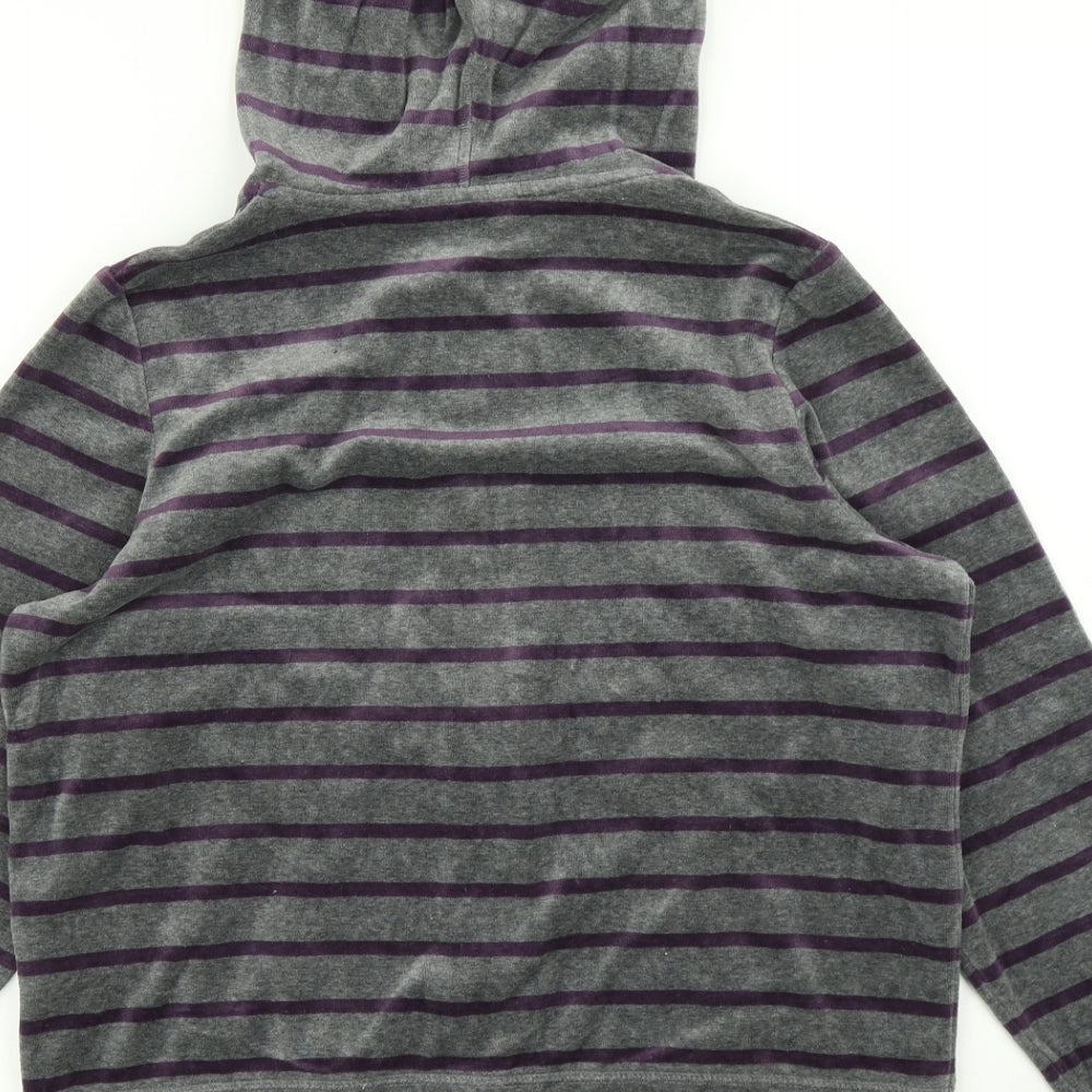 M&S Womens Grey Striped Velvet Full Zip Hoodie Size 16