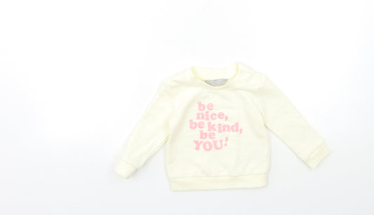 Front view of Primark Baby White jumper, size 6-9, Months - BE NICE BE KIND