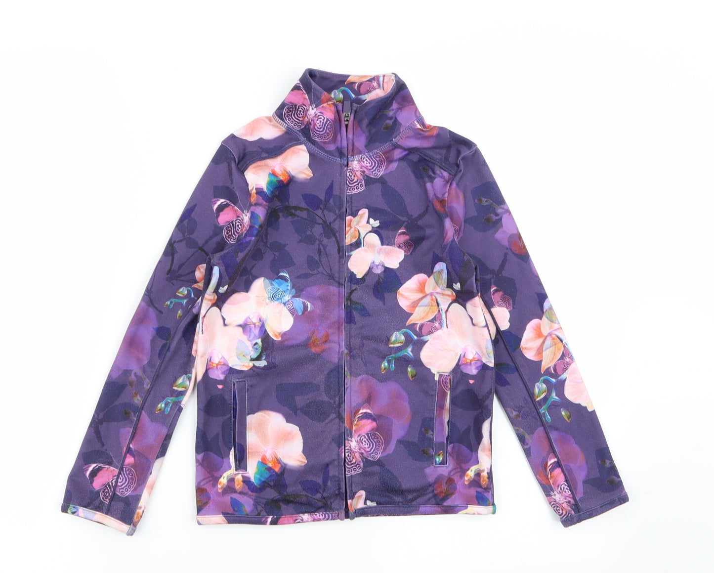 NEXT Girls Purple Floral  Full Zip Jumper Size 6 Years