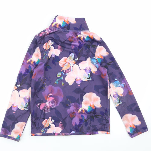 NEXT Girls Purple Floral  Full Zip Jumper Size 6 Years