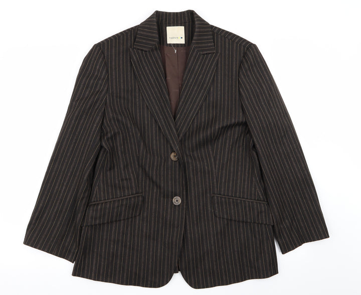 tiagu.s Womens Brown Striped Jacket Blazer Size 14