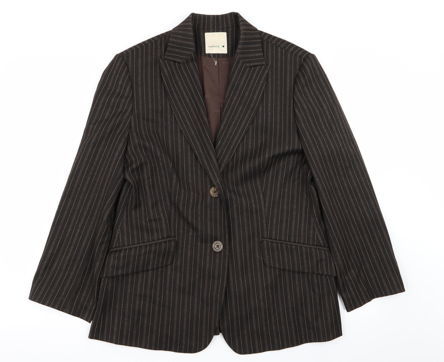 tiagu.s Womens Brown Striped  Jacket Blazer Size 14