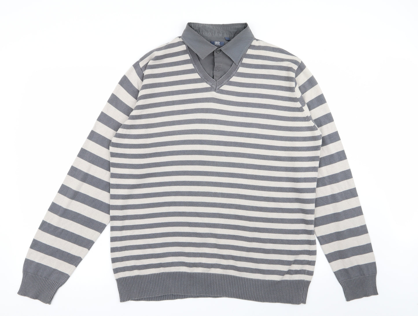 Easy Mens Multicoloured Striped  Pullover Jumper Size L  - shirt/jumper