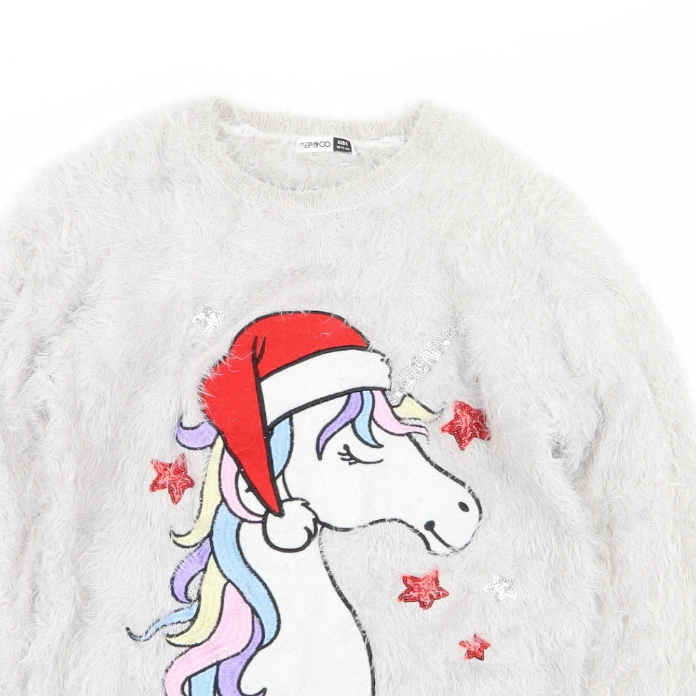 pep&co Girls Grey   Pullover Jumper Size 10-11 Years  - christmas