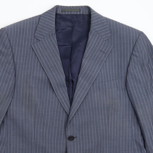 Van Kollem Mens Grey Striped  Jacket Suit Jacket Size 40