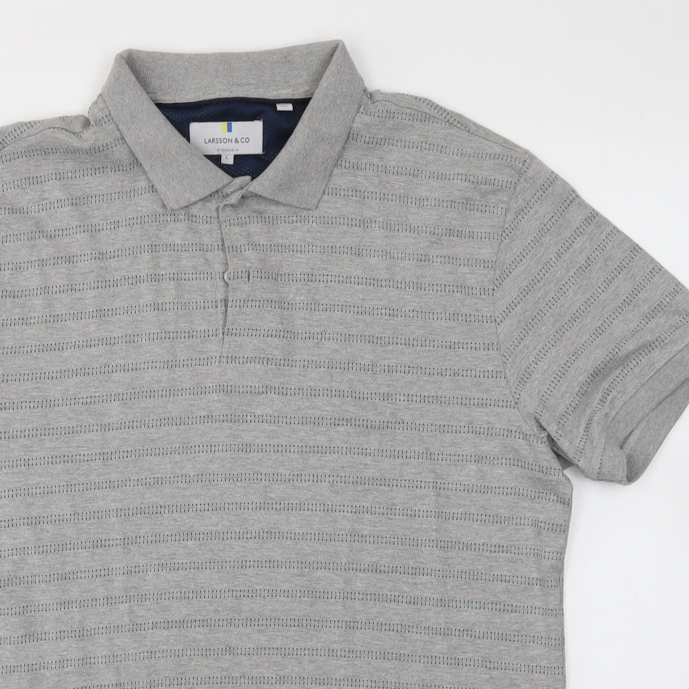 Larsson & Co Mens Grey Polka Dot   T-Shirt Size L