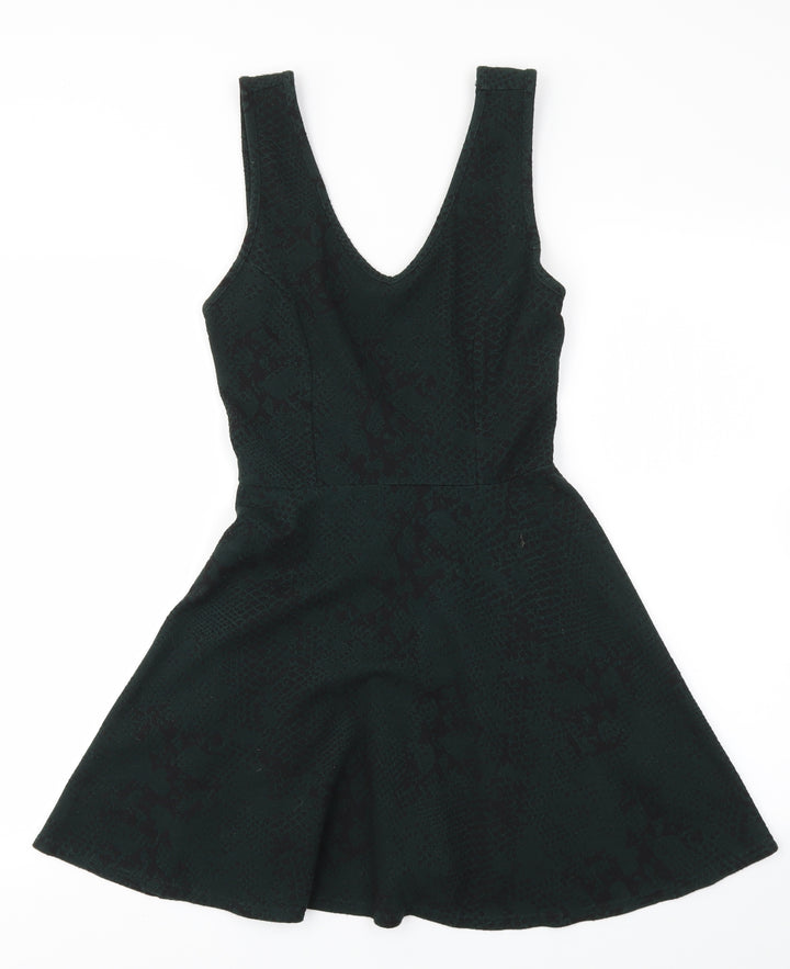 Topshop Womens Green Animal Print Fit & Flare Size 10
