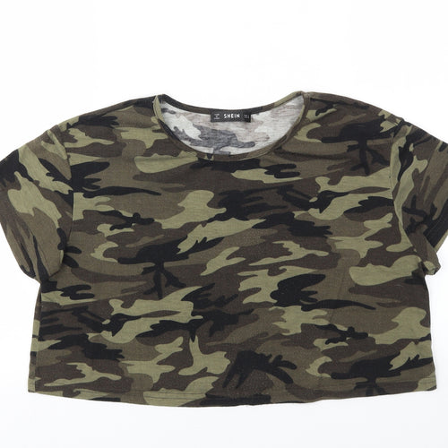 SHEIN  Womens Green Camouflage  Basic T-Shirt Size S