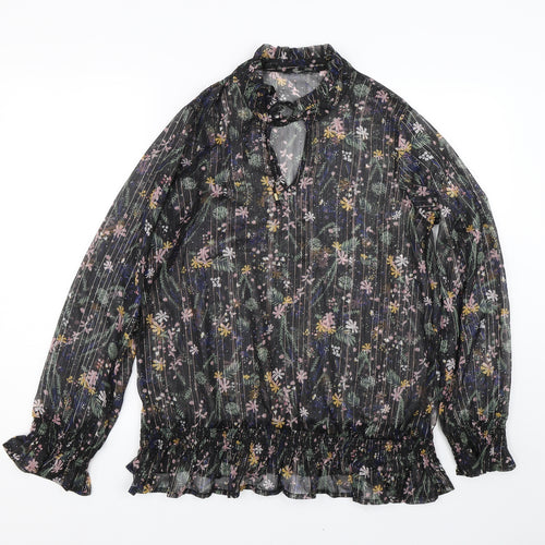 Love & Jeans Womens Black Floral  Basic Blouse Size M