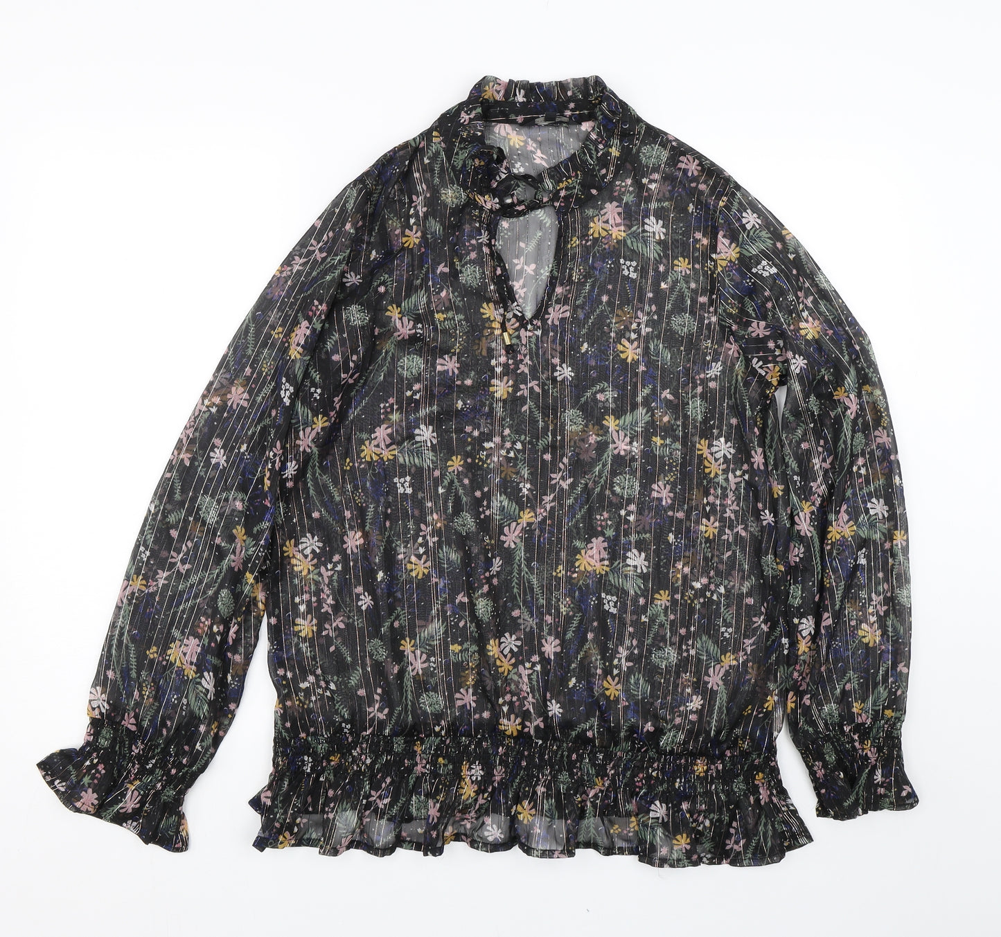 Love & Jeans Womens Black Floral  Basic Blouse Size M