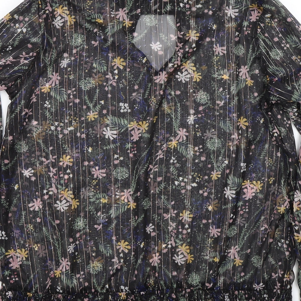 Love & Jeans Womens Black Floral  Basic Blouse Size M