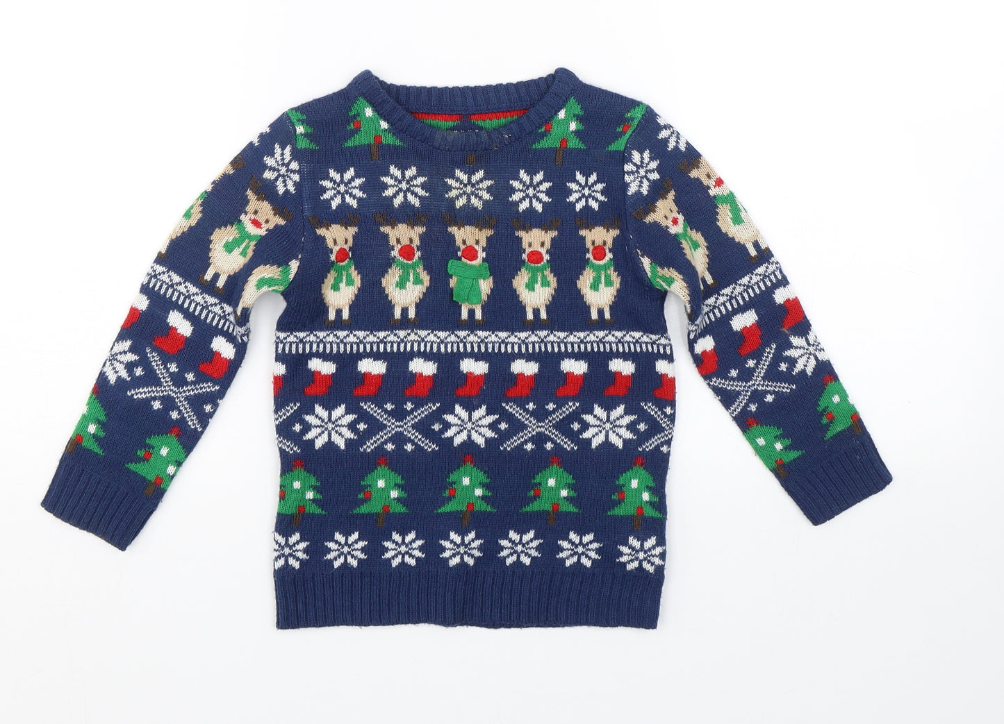 Nutmeg Boys Green Fair Isle  Pullover Jumper Size 2-3 Years  - christmas