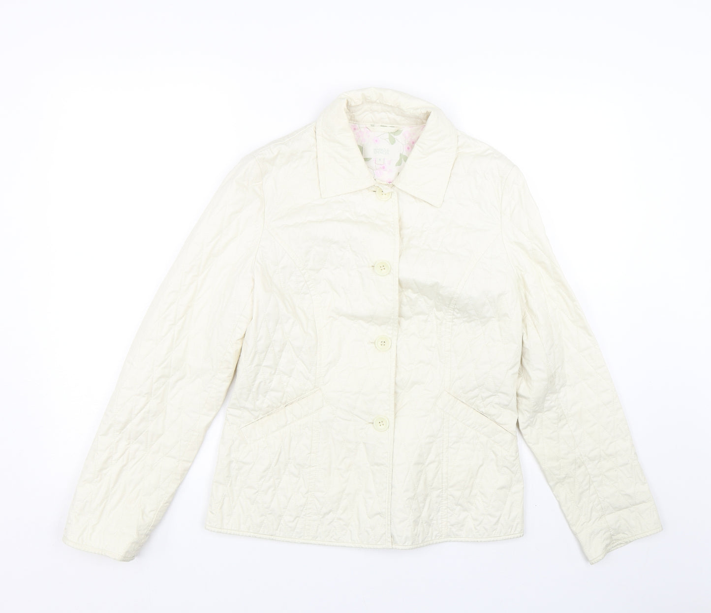 M&S Womens White Argyle/Diamond  Jacket Coat Size 8