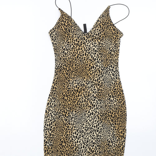 H&M Womens Gold Animal Print  Wrap Dress  Size 6