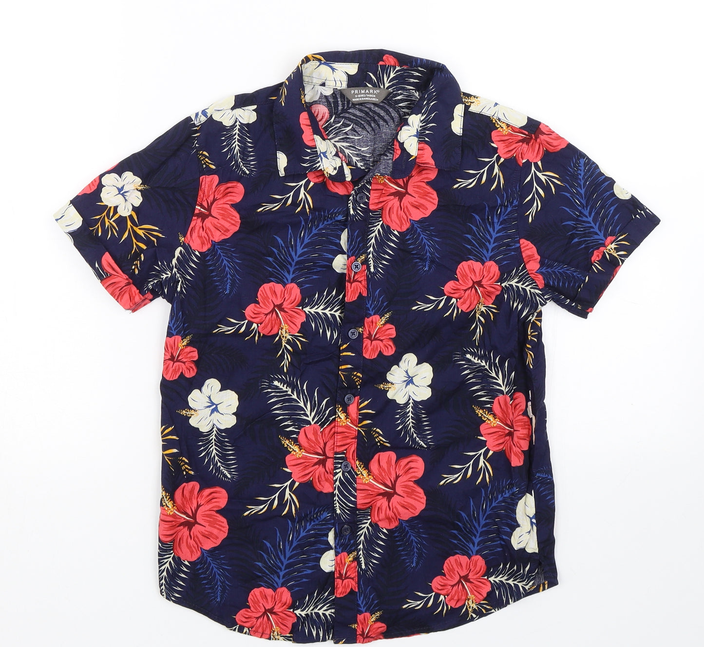 Primark Boys Blue Floral  Basic Button-Up Size 9-10 Years  - Hawaiian shirt