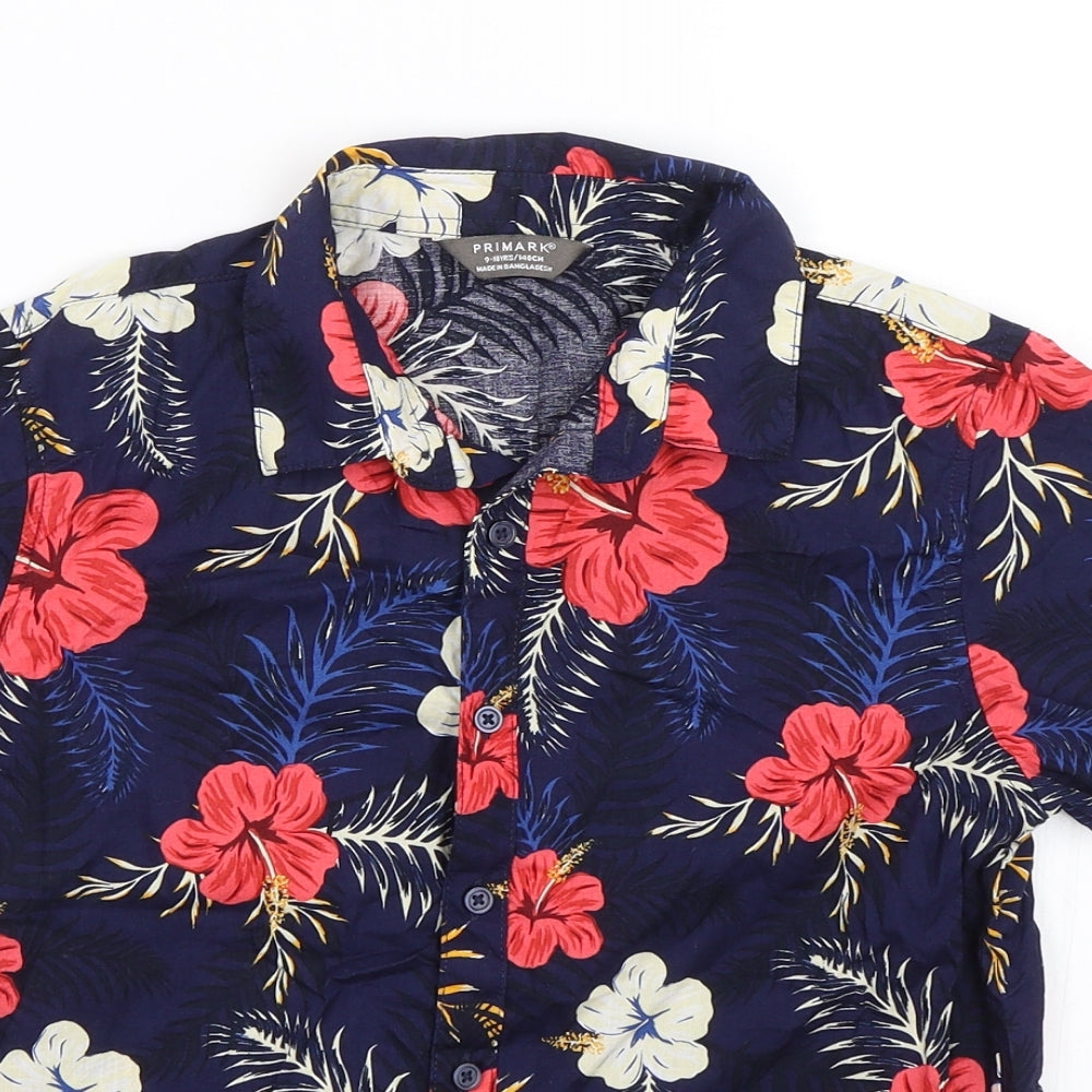 Primark Boys Blue Floral  Basic Button-Up Size 9-10 Years  - Hawaiian shirt
