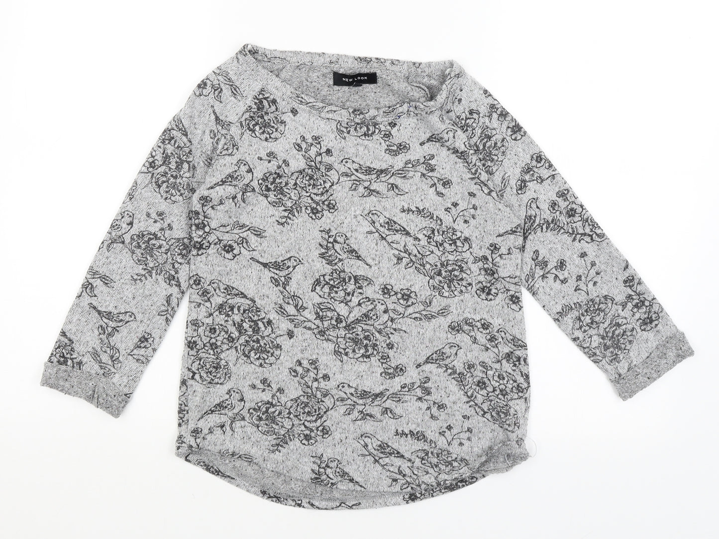 New Look Womens Grey Floral  Pullover Jumper Size 6