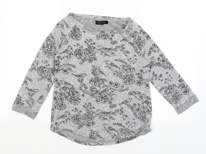 New Look Womens Grey Floral  Pullover Jumper Size 6