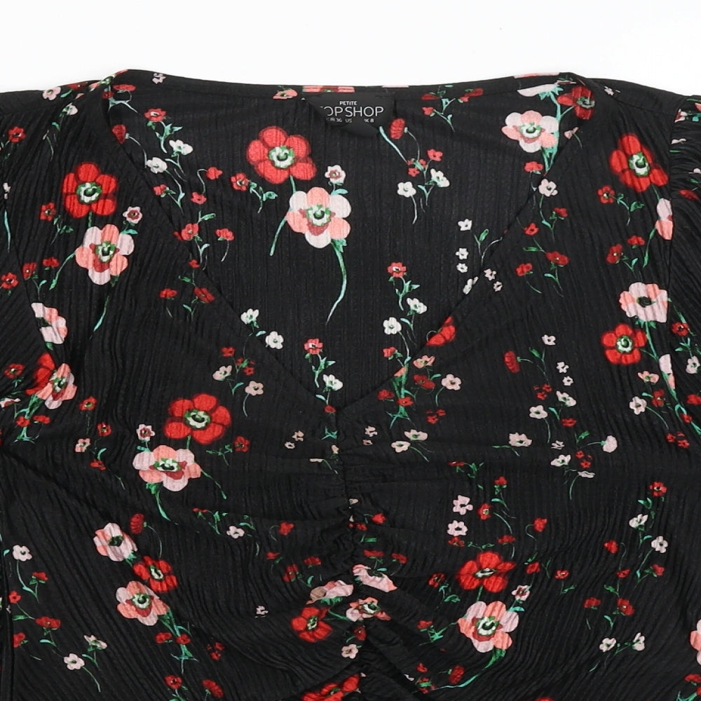 Topshop Womens Black Floral  Basic Blouse Size 8